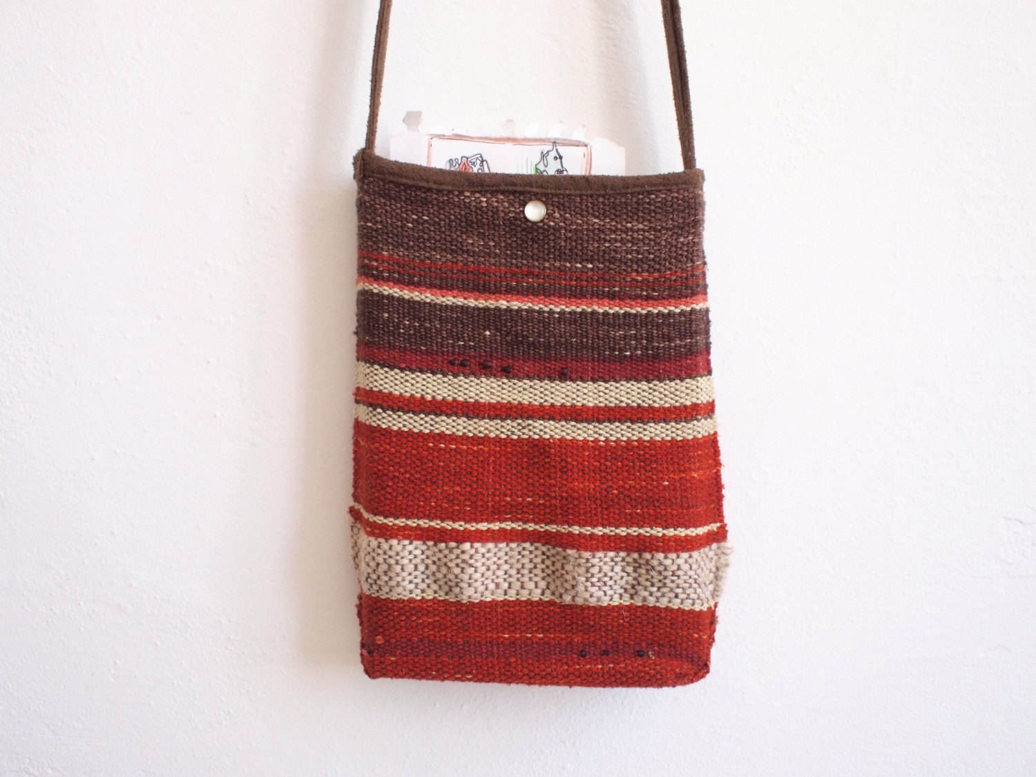 Stone & Sun -Hand-spun Hemp Handwoven Raw Silk Cross-shoulder Purse or Perfect Size for a Growler Bag