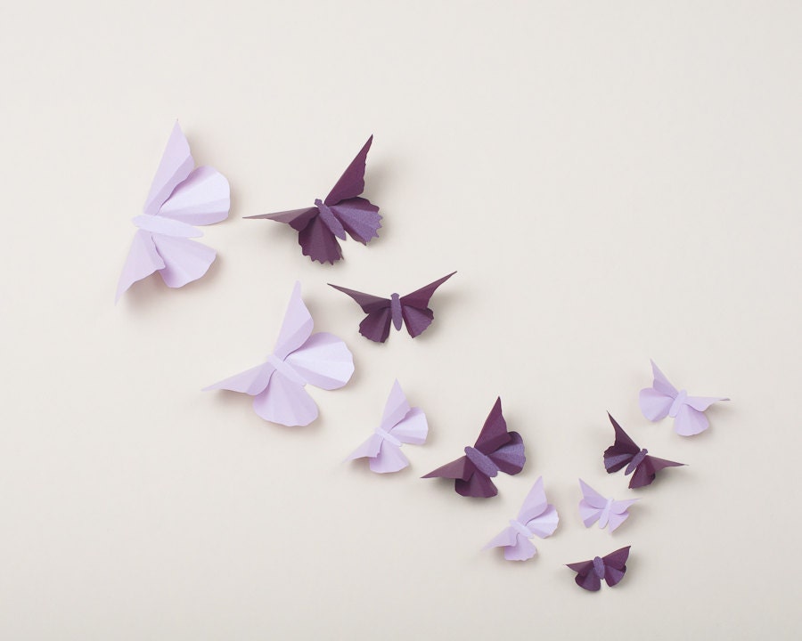 3D Wall Butterflies: Butterfly Wall Art for Nursery, Girl's Room, Wedding and Home Decor - Set of 20 in Wisteria & Plum Metallic