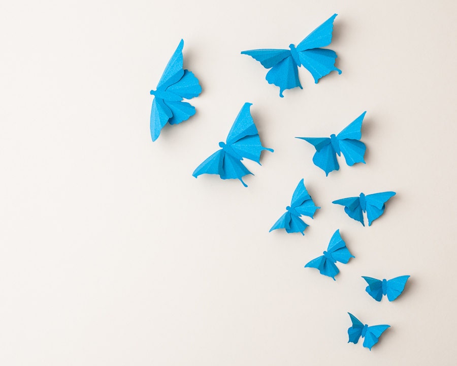 3D Wall Butterflies, 10 Turquoise Blue Butterfly Silhouettes for Girls Room, Nursery, and Home Art Decor