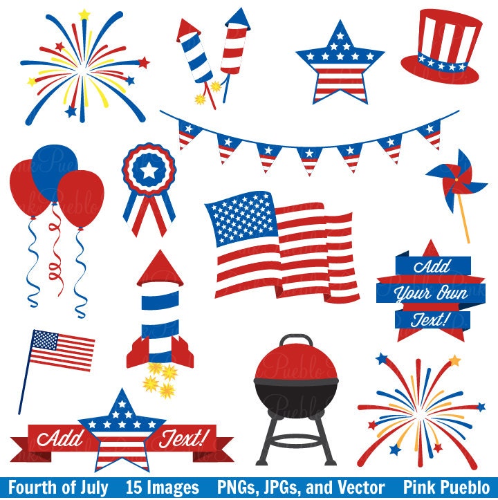 Fourth of July Clip Art Clipart, 4th of July Clip Art Clipart Vectors, Great for Decorations or Decor - Commercial and Personal