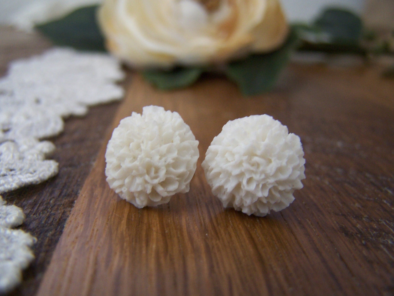 White Ruffle Stud Earrings
