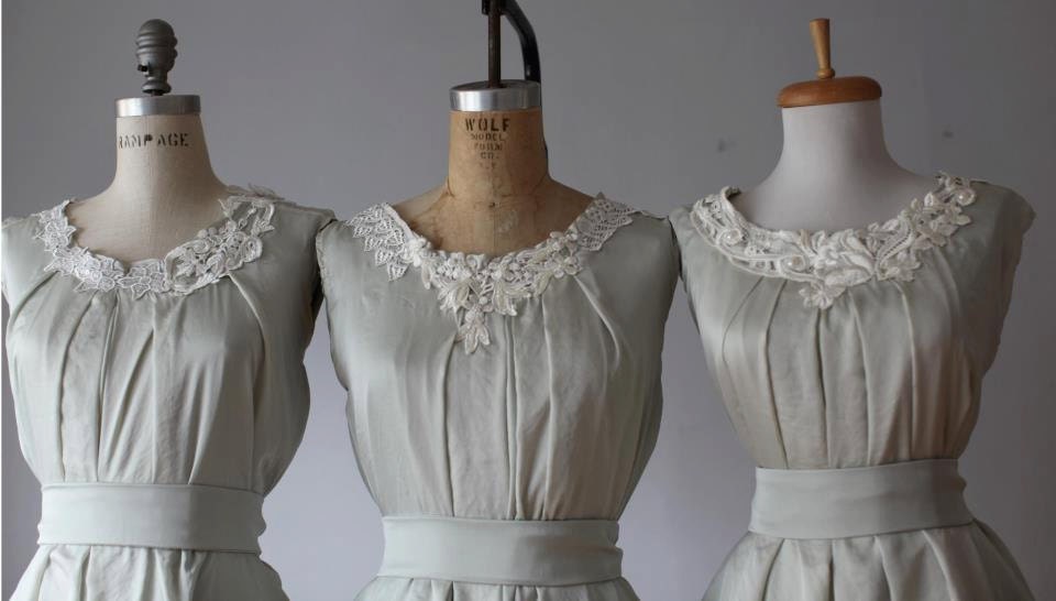 Dress , silk  , lace  cream pale sage green , romantic , party dress  Ready for Shipping