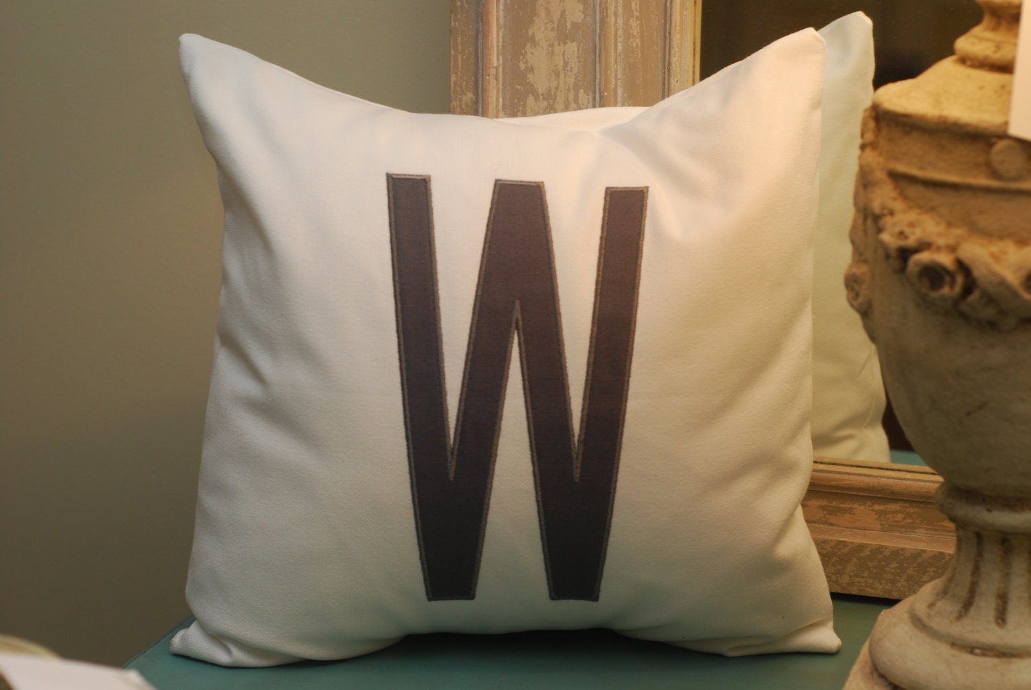 Jumbo Appliqué Single Letter Throw Pillow Cover--Charcoal