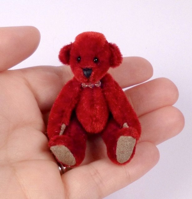 Miniature Artist Bear, Red, Swarovski Crystals, 6cm - 2 3/8 inches by VonneBears