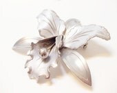 1950's Iris Brooch- 2 Piece Set- Vintage Jewelry- Silver- Screw Back Earrings