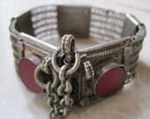 Vintage Bedouin Bracelet - Mesh and Red Glass - Yemenite or Saudi Takhrim Jewelry