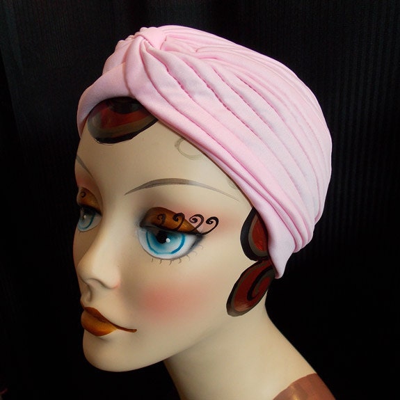 Baby Pink, Vintage Style Turban, Retro Sun Bathing Cap