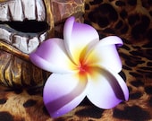 Purple Hawaiian Tiki Plumeria Flower Hair Clip, Rockabilly Pinup Hair Accessories