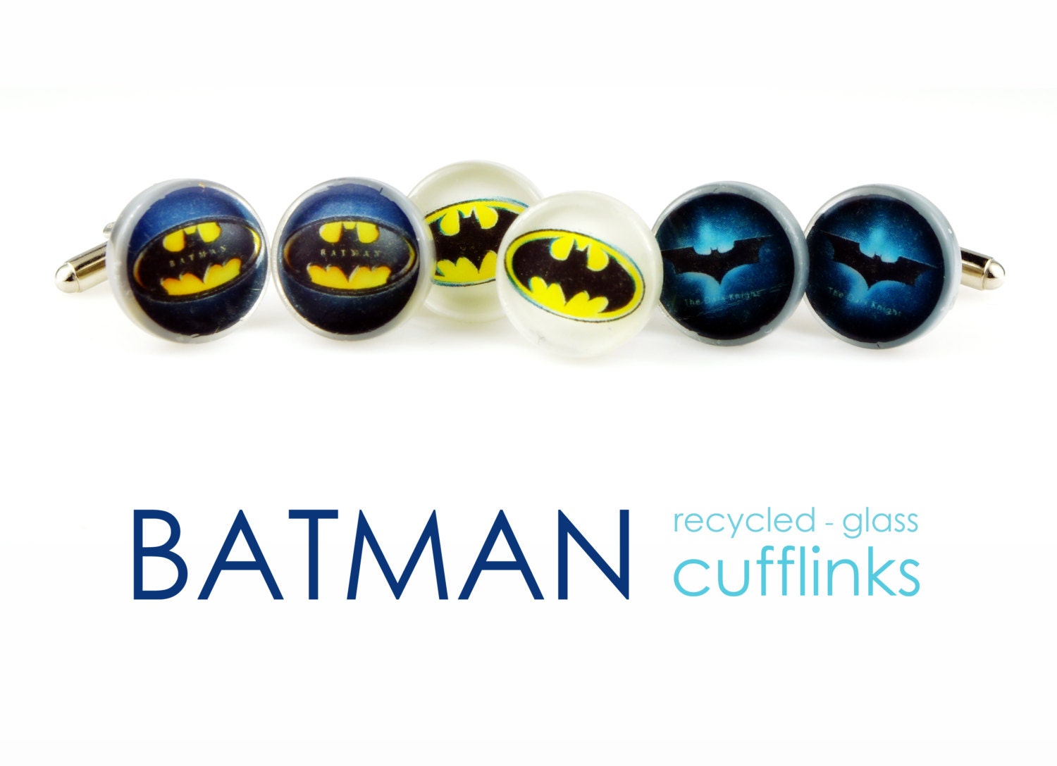 BATMAN logo cufflinks - superhero series - recycled glass photo cufflinks