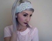 Dainty romantic MERMAID sequined stretchy soft PASTEL BLUE lace simple headband 1920 flapper girl style