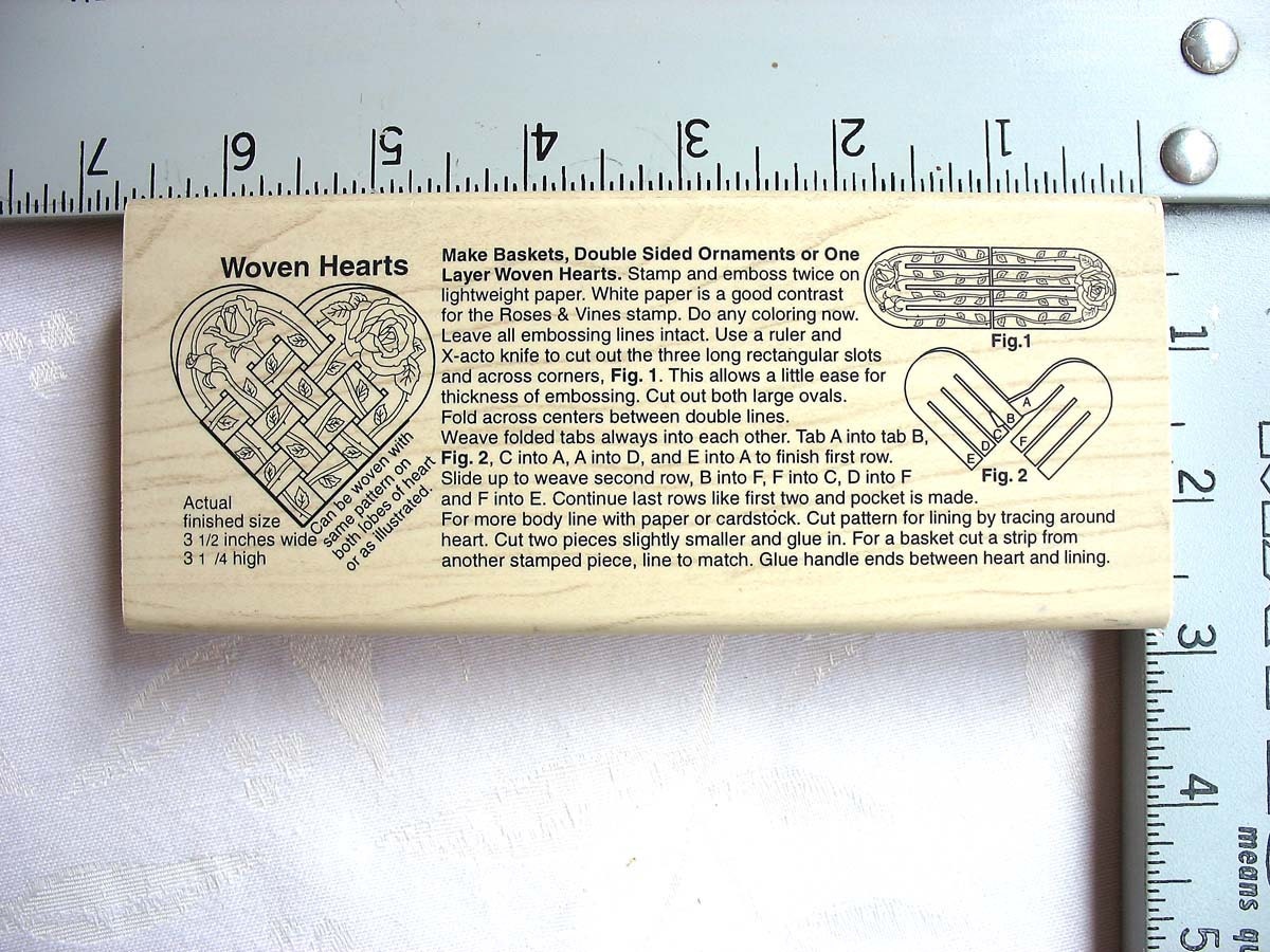 JD Impressions Roses and Vines Woven Heart Basket DESTASH Rubberstamp, RARE Like New, May Basket Template, Victorian Cornucopia