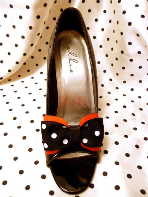 Polka Dot Black, Red & White Shoe Clip-On Double Bows