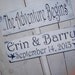 Fun Wedding Directional Sign "The Adventure Begins" w customized bride & groom names, wedding date
