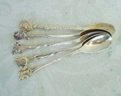 Holland Silver Plate Floral Spoons - Vintage Silver Plate Flower Spoons - Vintage Floral Flatware