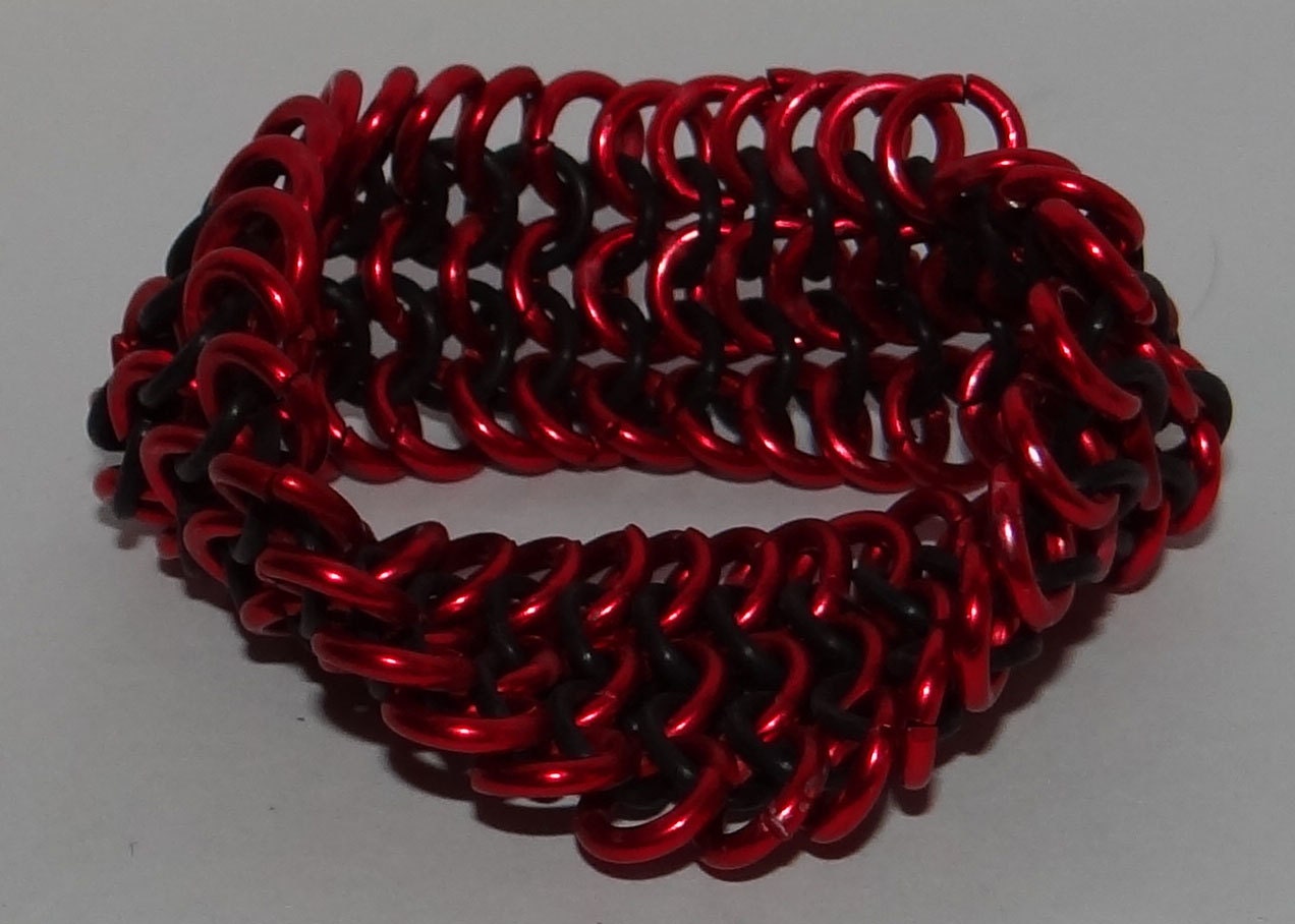Red and Black Punk stretch chain mail bracelet