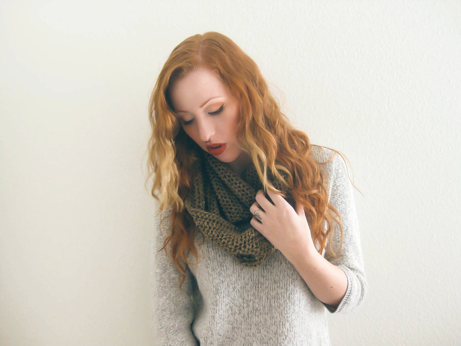 Infinity Chunky Wool Cowl in Maple Tweed