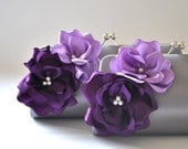 Set of 2  Bridesmaid clutches / Wedding clutches  - Medium sized clutch - Gray, Purple, Lavender  - CUSTOM COLOR