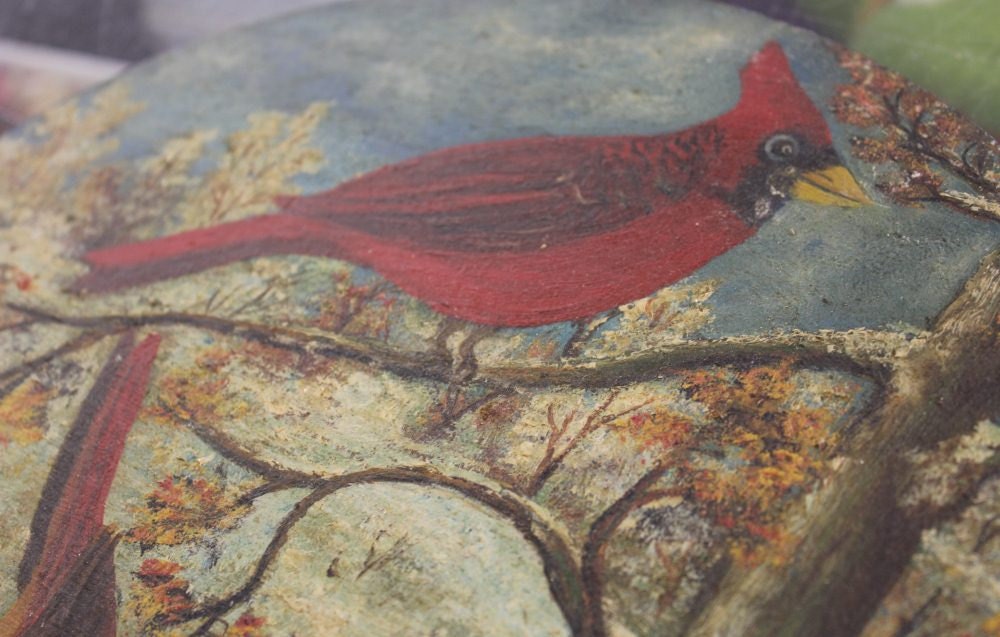 Vintage Folk Art - Unsigned - Northern Cardinals in a Tree