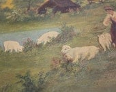Folk Art by Cordell Carmichael - Woman Guarding Her Sheep