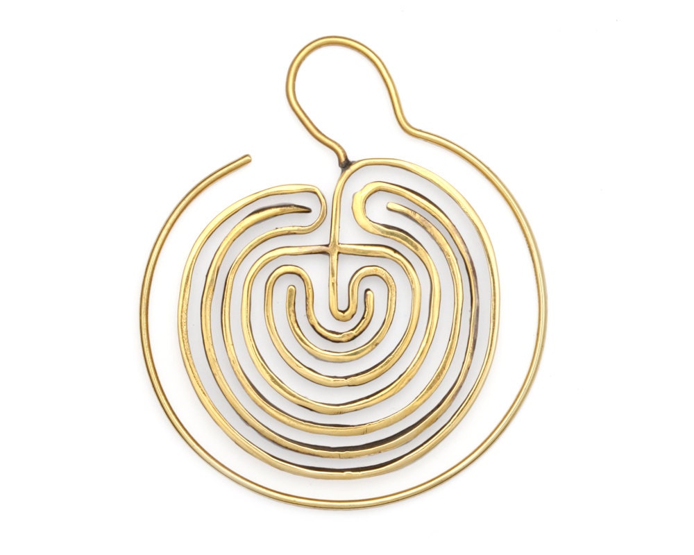 Hoop Earrings - Big Hoops - Tribal Earrings - Labyrinth Jewelry - Gold Earrings