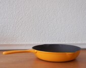 Vintage Le Creuset Skillet, Yellow Orange Cast Iron & Enamel, No. 23