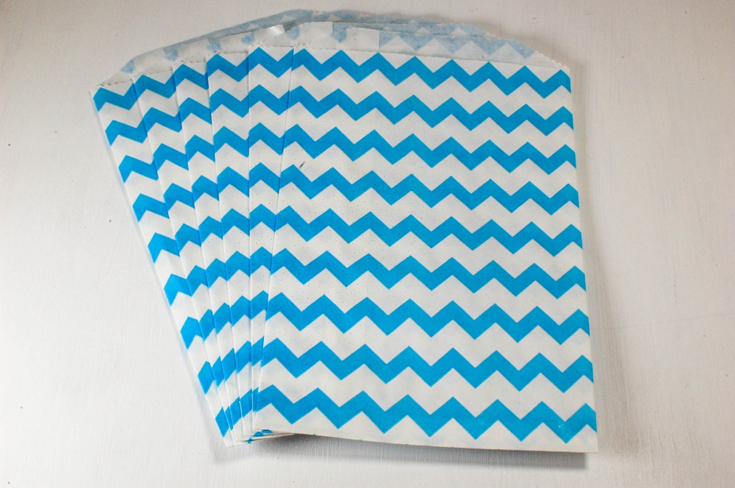 Set of 6  Aqua Chevron Middy Bitty Bags
