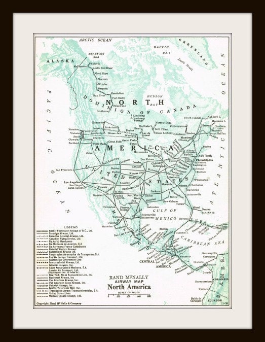 Antique NORTH AMERICA Airway Map Page - Buy 3 Maps, Get 1 Free - 1931 Map