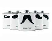 Wedding Favors for Groomsmen Best Man Ushers Mustache Liquor Flasks on White 6oz and 8oz Sizes