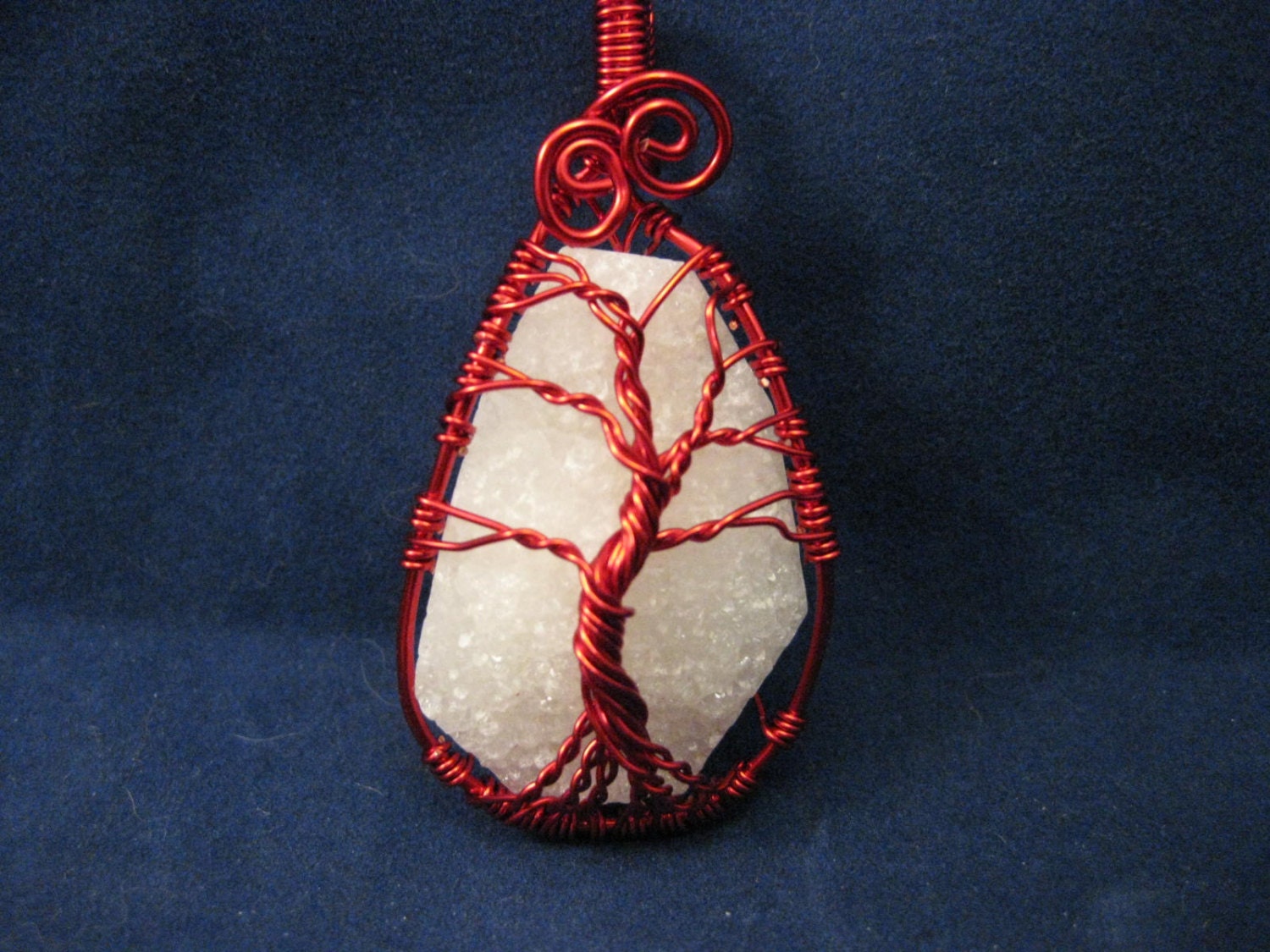 Tree of Life wire wrapped pendant with Quartz Drusy stone