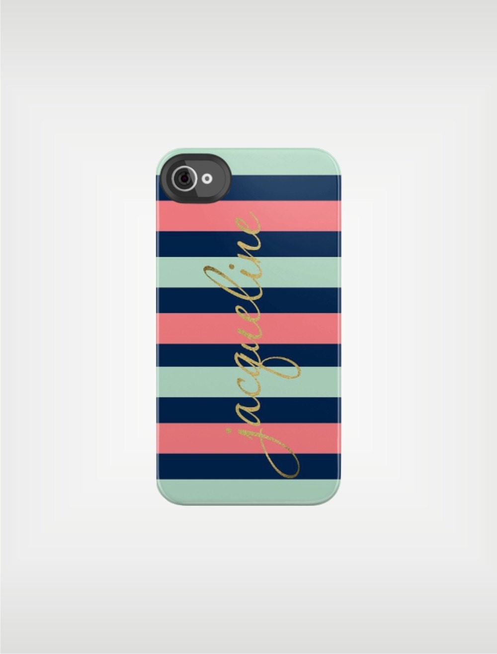 Personalized Graduation Gift Mint iPhone 5 Case 4 / 4S or 3G or Samsung - Mint Green Navy Coral Gold Sparkle