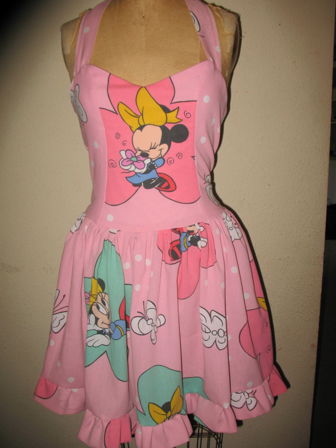 Custom Made to Order Pink Baby Minnie Mouse SweetHeart Ruffled Mini Dress Halter