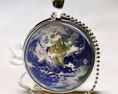 Planet Earth Necklace Glass Bezel Pendant with Ball Chain Included (ITEM B028)