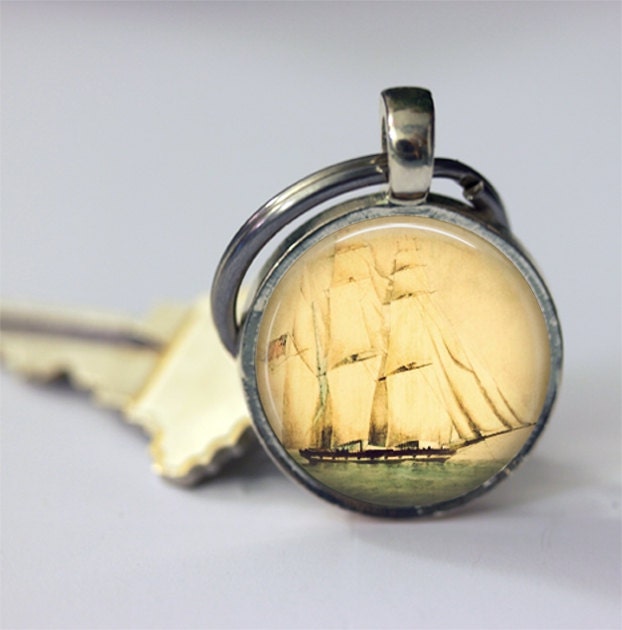Vintage Ship, Nautical Key Chain, Sailboat, Pirate, Ocean, Sailing, Boating Keychain