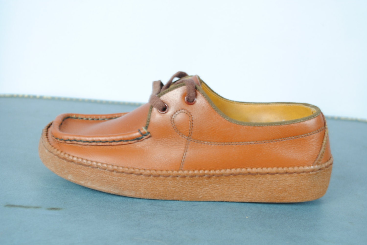 Vintage 70s Caramel Leather MOC TOE LANDROVER Shoes. 6.5 (Euro 37)