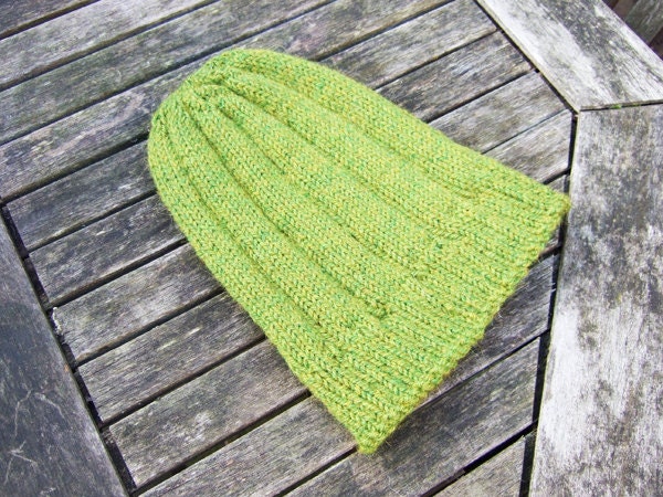 Green Knit Beanie for men in wool alpaca