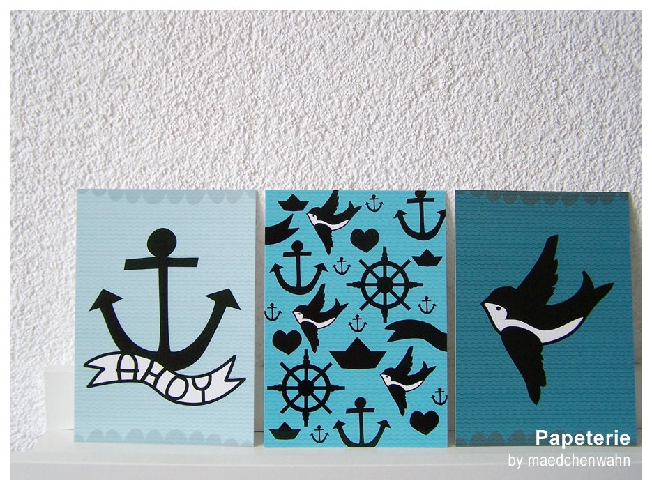 Maedchenwahn TATTOO LOVE Triptychon 3 Greeting Cards