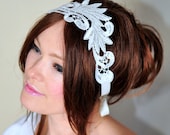 Bridal Headband Lace Headband Ivory Headwrap Bridal Hair Band Vintage Head wrap Hair Scarf  Romantic Girly Flowers Laces  Gift