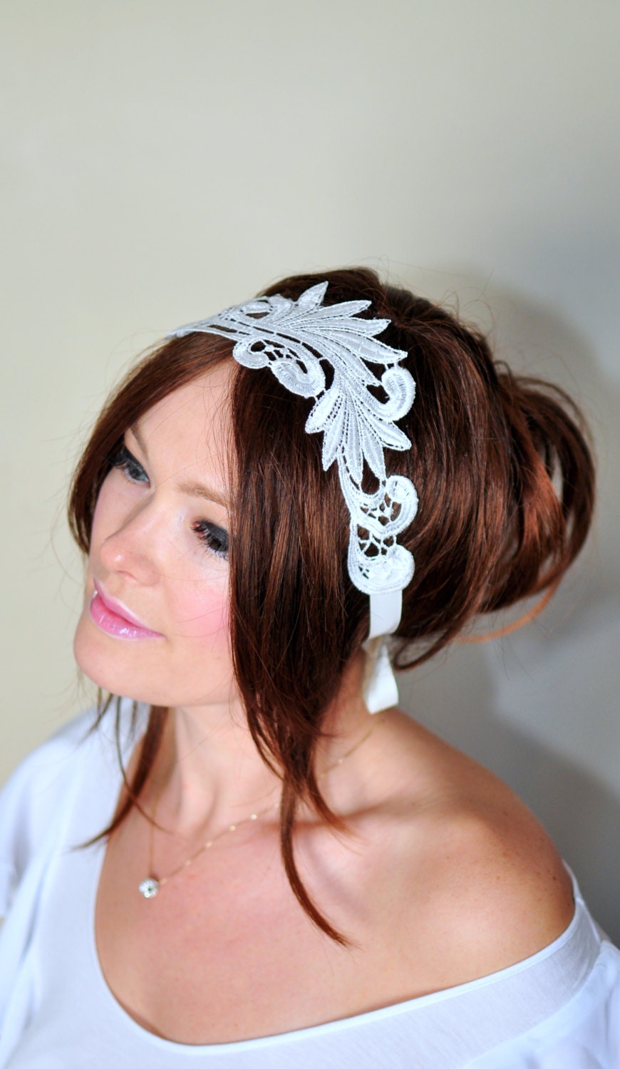 Bridal Headband Lace Headband Ivory Headwrap Bridal Hair Band Vintage Head wrap Hair Scarf  Romantic Girly Flowers Laces  Gift