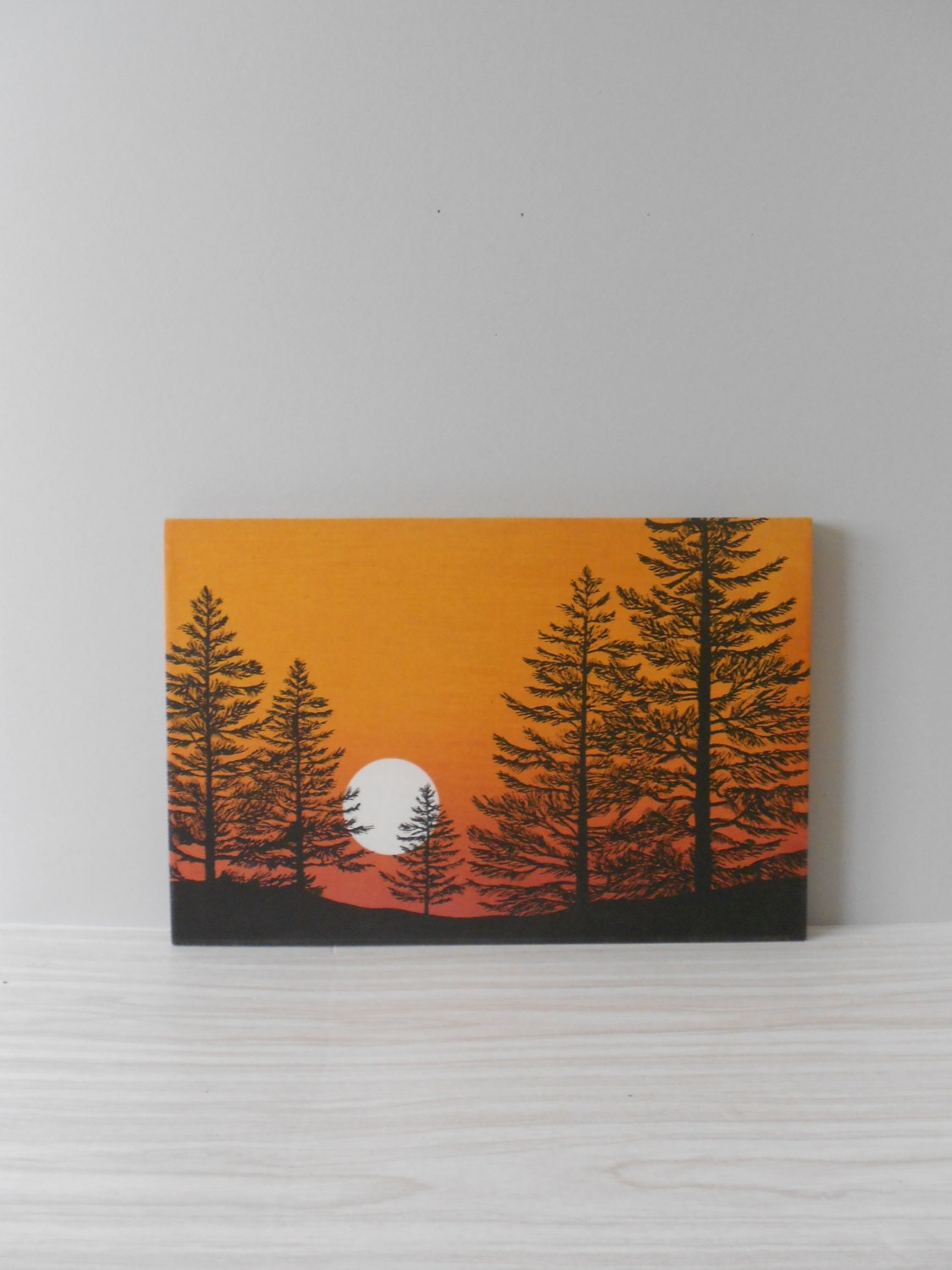 1970s bright orange sundown landscape wall picture // sunset // hand printing // silk screening print