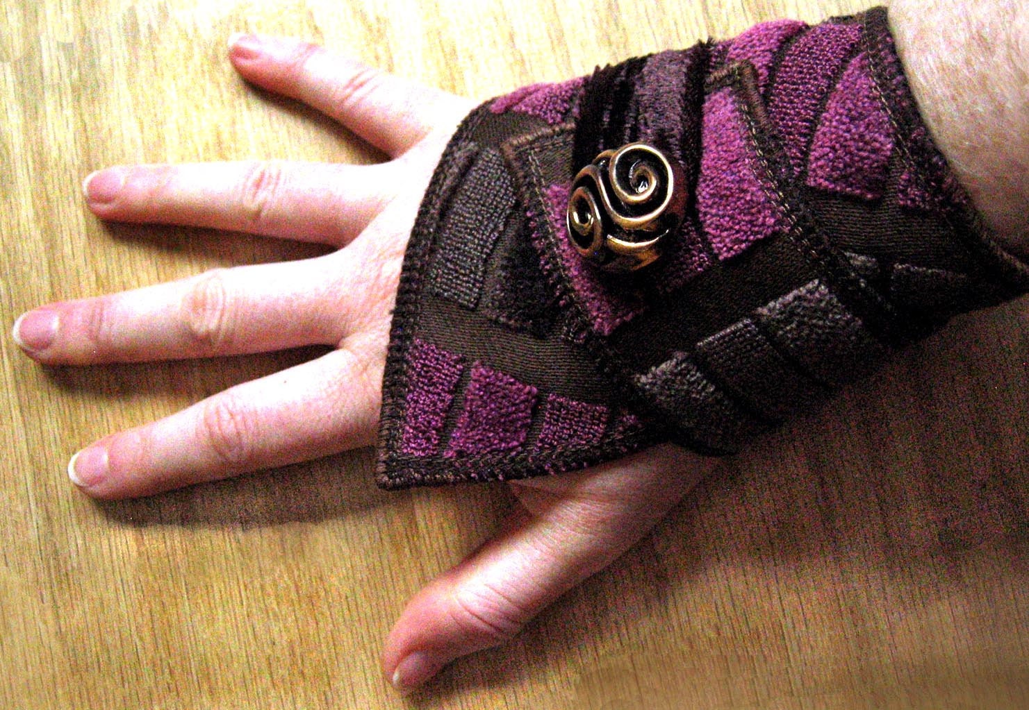 Purple and Brown Geometric - Fabric Cuff Bracelet - Boho style