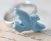 Blue Bird Ring - Silver Adjustable Ring Nature Handmade by Inspired by Elizabeth