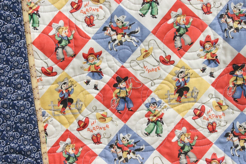 Retro Cowboy Quilt Baby Blanket Western Country Vintage Yippee