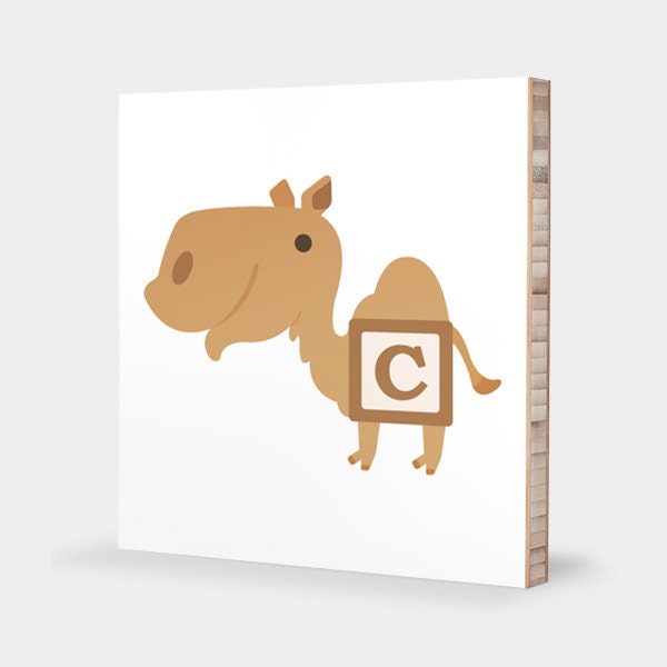 C for Camel : ABC Block Bamboo Wall Art Series - Custom for Sharon // Alphabet Kids Wall Art Nursery Room Decor Animal Art 4 x 4