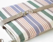 13 inch  MacBook or Laptop sleeve / Laptop bag, with attachable strap - Pastel Stripe Canvas Beige  Strap Closure, Design by BagyBags