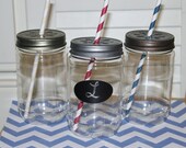 Plastic Mason Jars, Plastic Glasses Cups Tumblers 10, Table Setting Daisy Lids Birthday Party Wedding Baby Shower Favors 17oz w/ Straw Flags Il_170x135