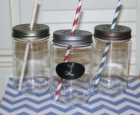 Plastic Mason Jars, Plastic Glasses Cups Tumblers 10, Table Setting Daisy Lids Birthday Party Wedding Baby Shower Favors 17oz w/ Straw Flags Il_570xn
