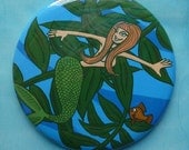 Amber The Mermaid Pocket Mirror 2.25" with Colorful Organza Bag