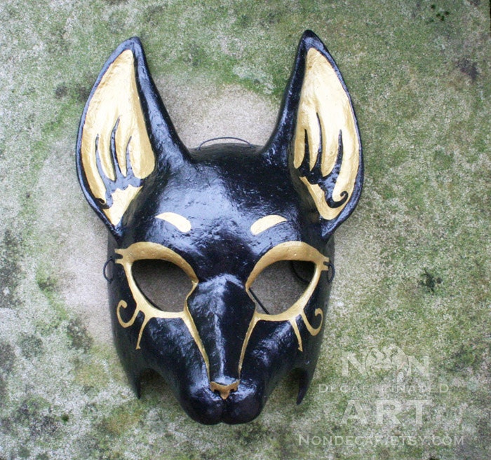 Egyptian Anubis Mask - hand made paper pulp mask - wearable and decorative art mask