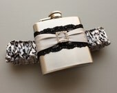 Leopard Print FLASK GARTER in Black and Silver -- Gift for Her -- Ready to Ship