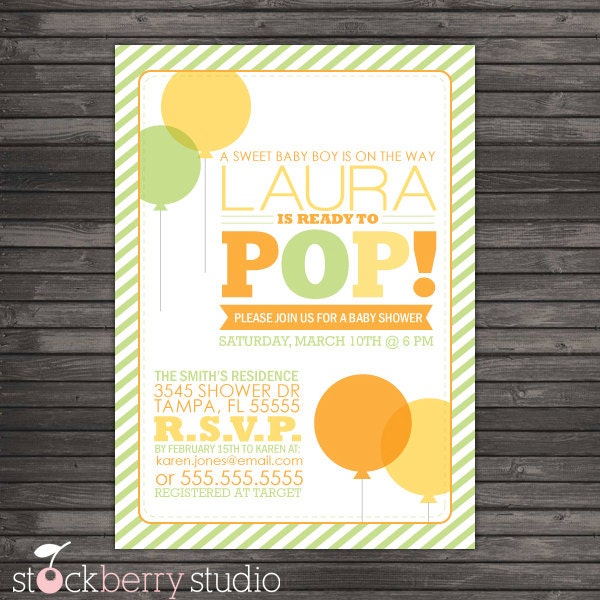 Ready to Pop Baby Shower Printable Invitation - Lime Green, Yellow and Orange Il_570xn